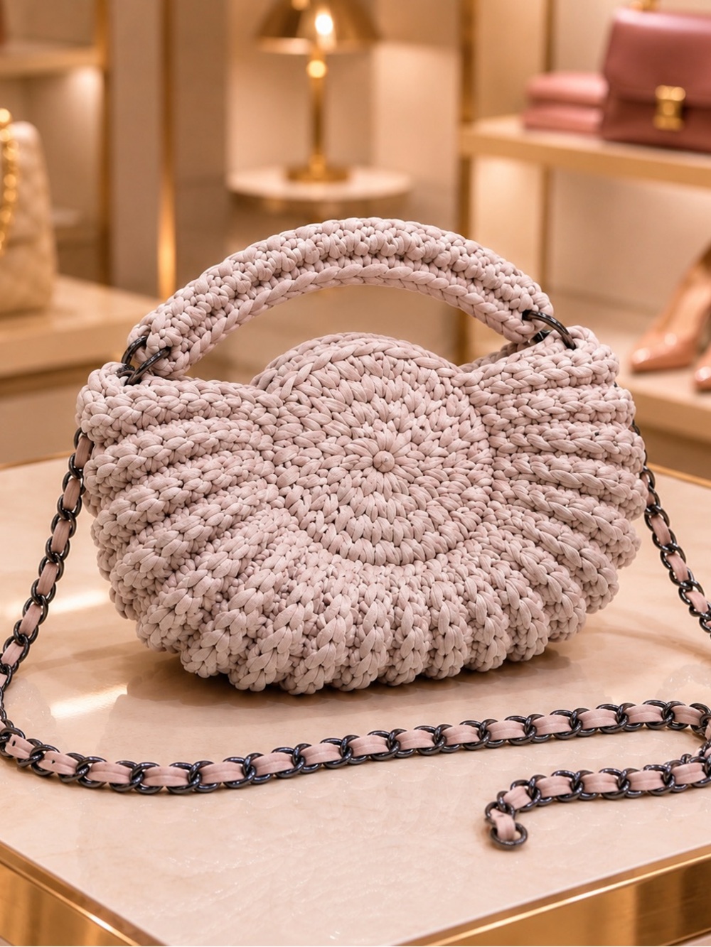 🌸Handcrafted Light Pink Crochet Knited Shoulder Bag preppy boho knit resort